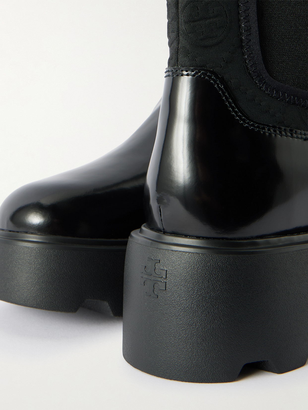 Tory Burch Neoprene-trimmed Patent-leather Chelsea Boots In Black