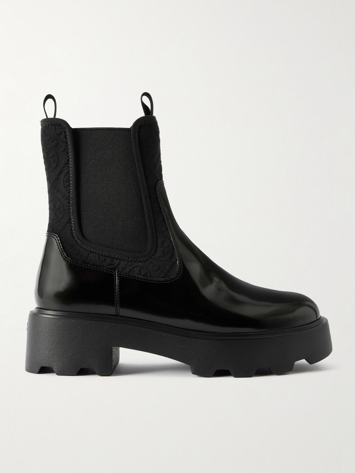 Tory Burch Neoprene-trimmed Patent-leather Chelsea Boots In Black