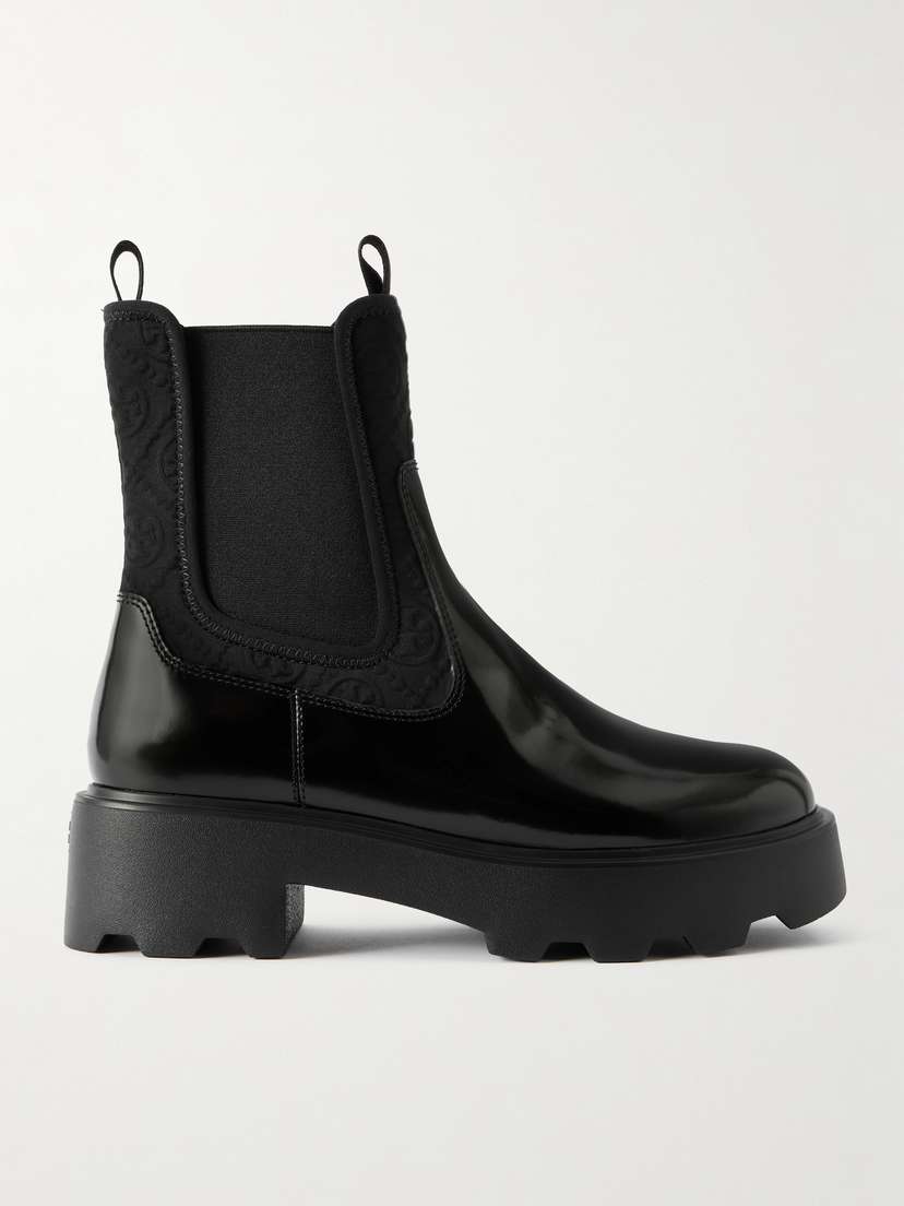 Tory Burch Neoprene-trimmed Patent-leather Chelsea Boots