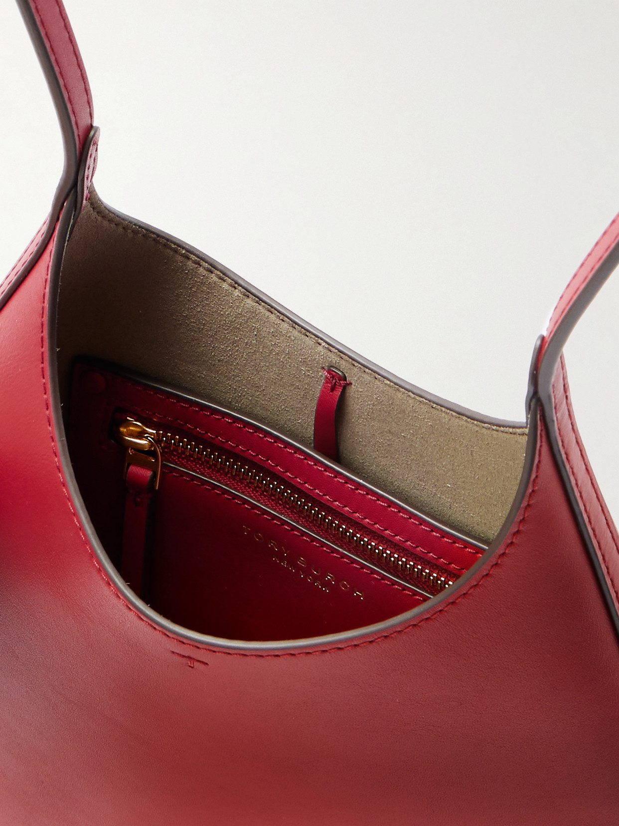 Tory Burch Pierced Small Embellished Leather Tote Bag In Red