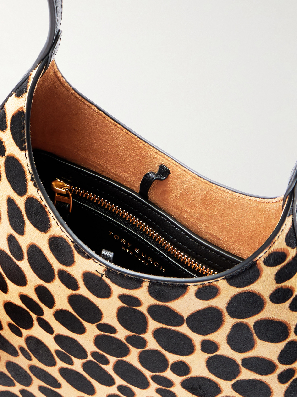 Tory Burch Pierced Embellished Leather-trimmed Leopard-print Calf Hair Shoulder Bag In Multi