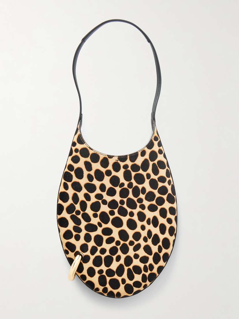 Tory Burch Pierced Embellished Leather-trimmed Leopard-print Calf Hair Shoulder Bag