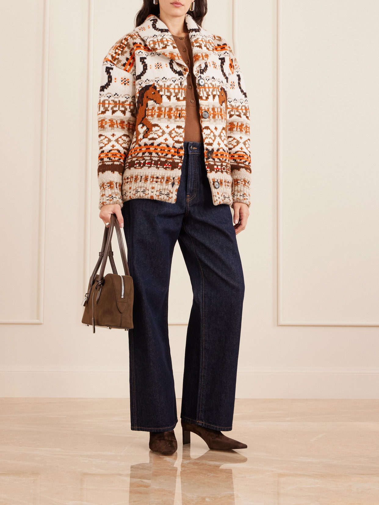 Stella Mccartney Jacquard-knit Wool Cardigan In Brown