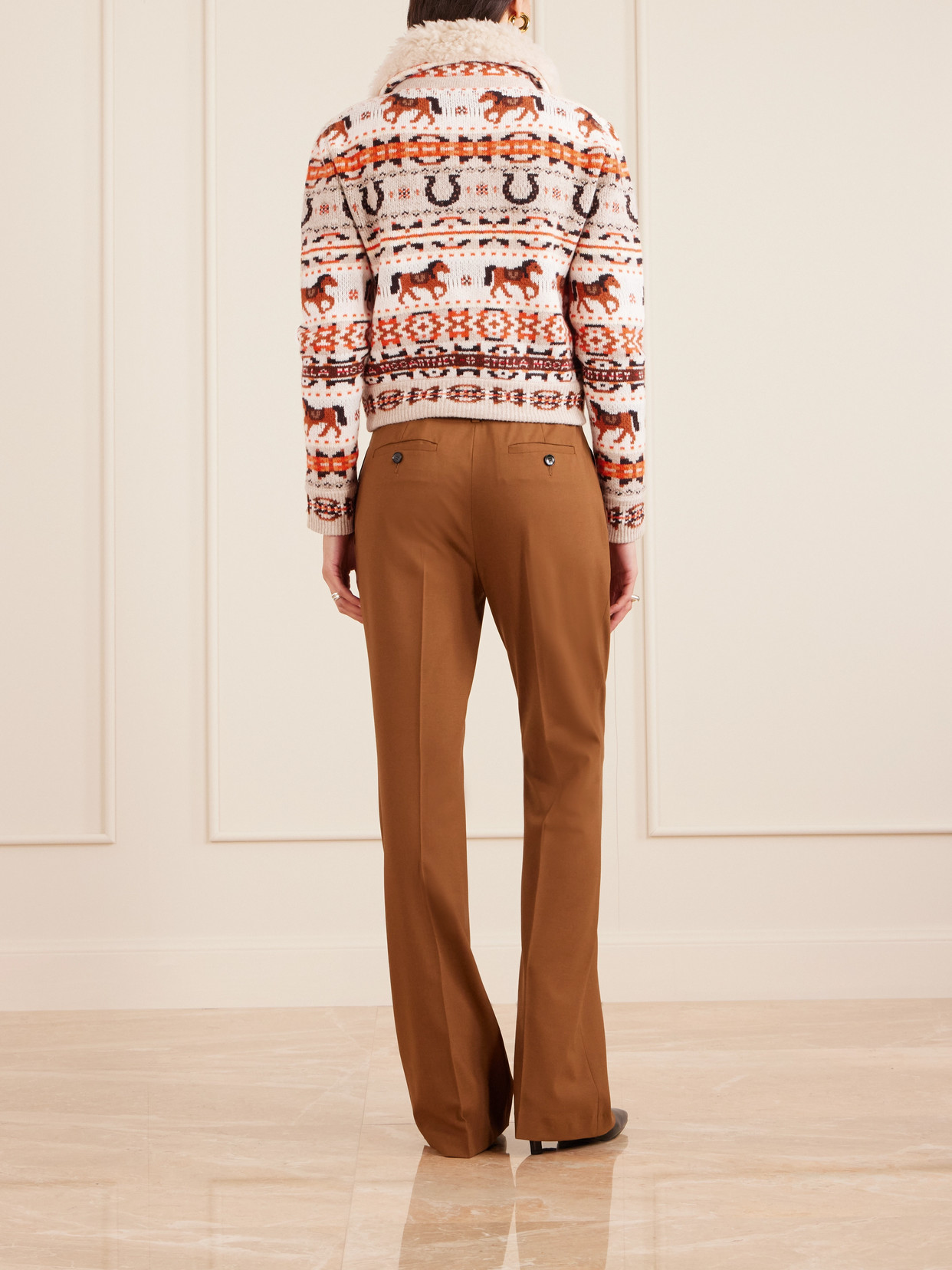 Stella Mccartney Cropped Jacquard-knit Wool Cardigan In Brown