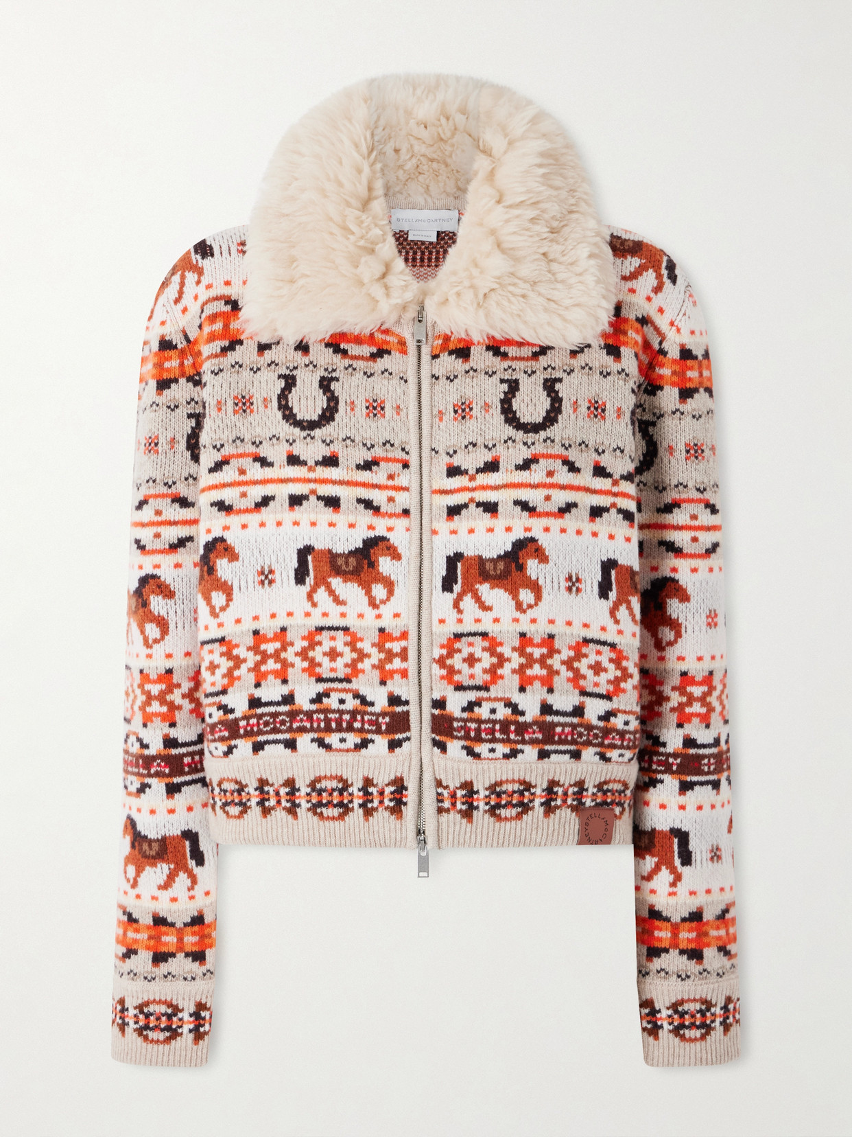 Stella Mccartney Cropped Jacquard-knit Wool Cardigan In Brown