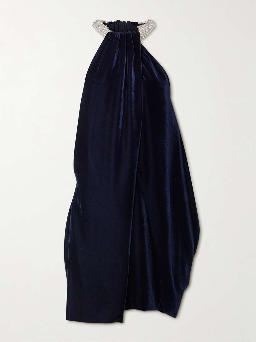 Stella McCartney Embellished Draped Velvet Halterneck Mini Dress