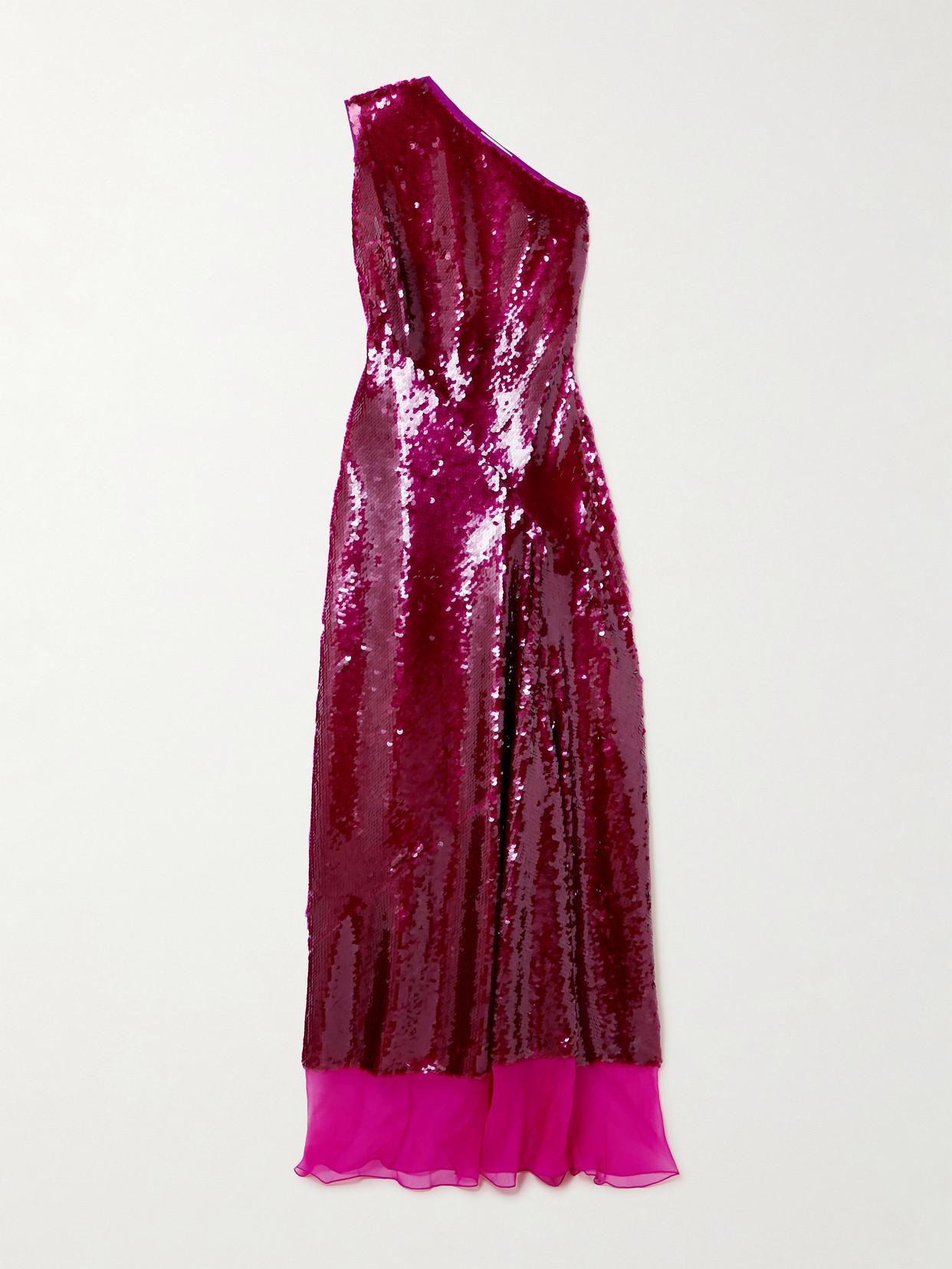 Stella Mccartney One-shoulder Chiffon-trimmed Sequined Tulle Gown In Pink