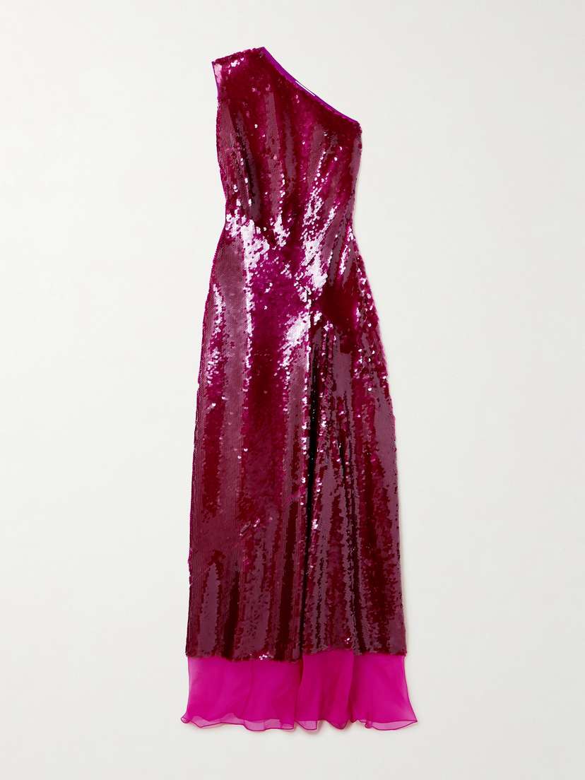Stella McCartney One-shoulder Chiffon-trimmed Sequined Tulle Gown