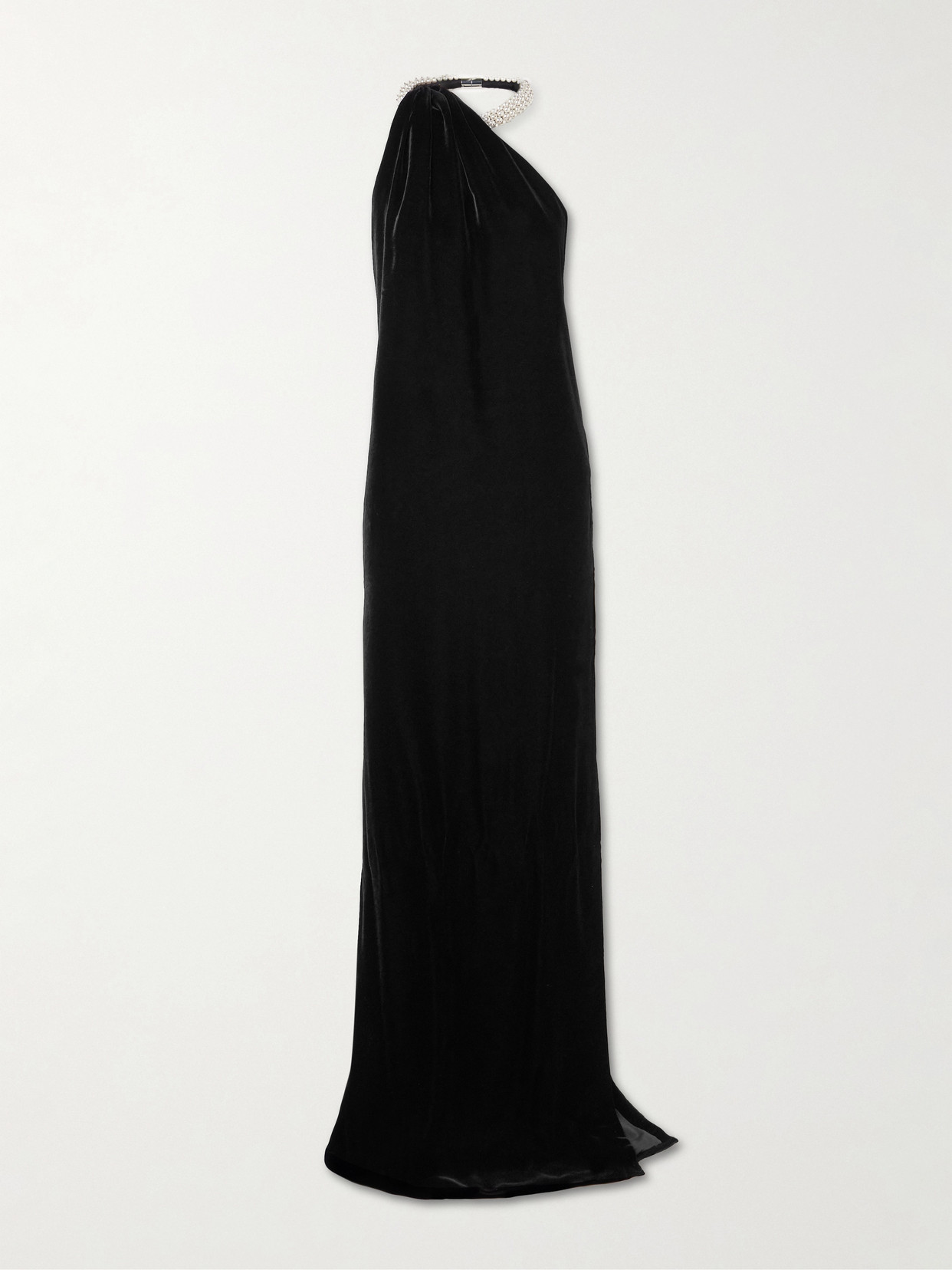 Stella Mccartney One-shoulder Embellished Draped Velvet Halterneck Gown In Multi