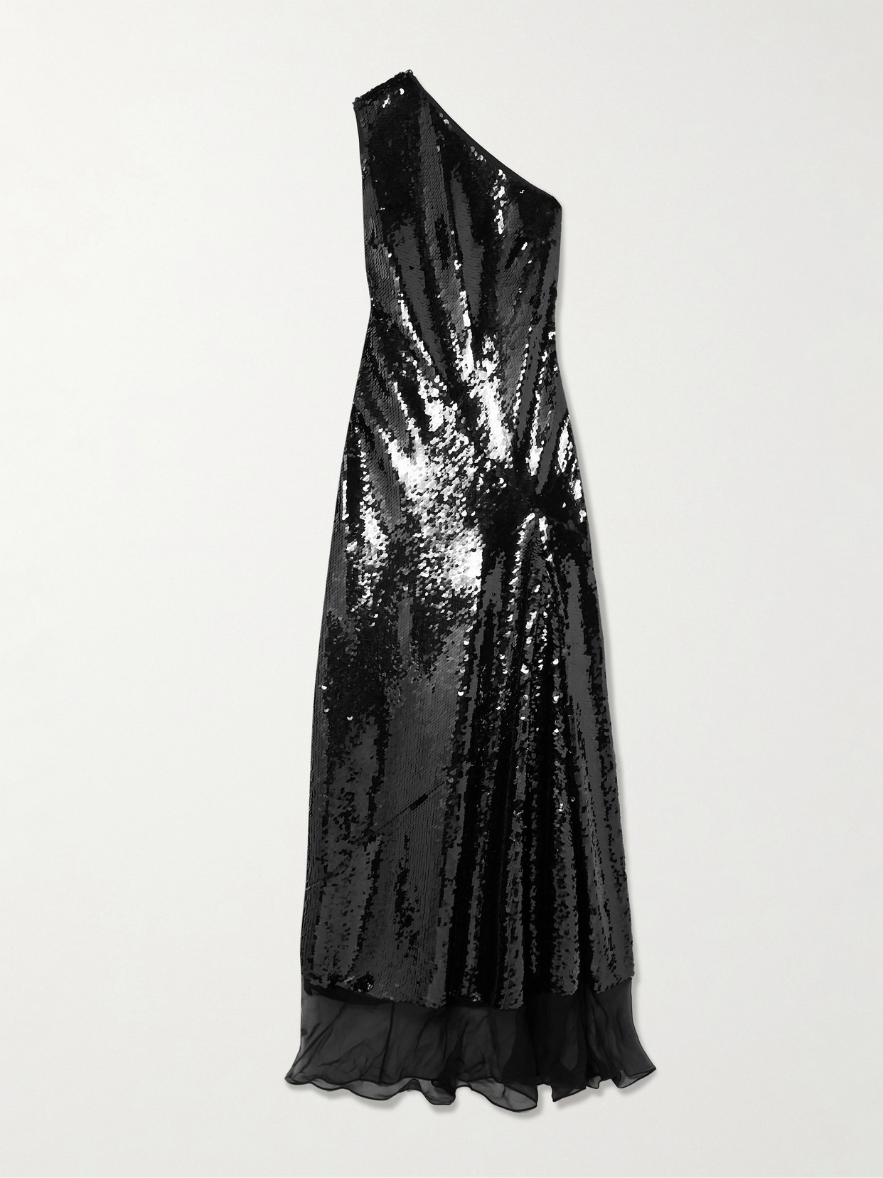 Stella Mccartney One-shoulder Chiffon-trimmed Sequined Tulle Gown In Black