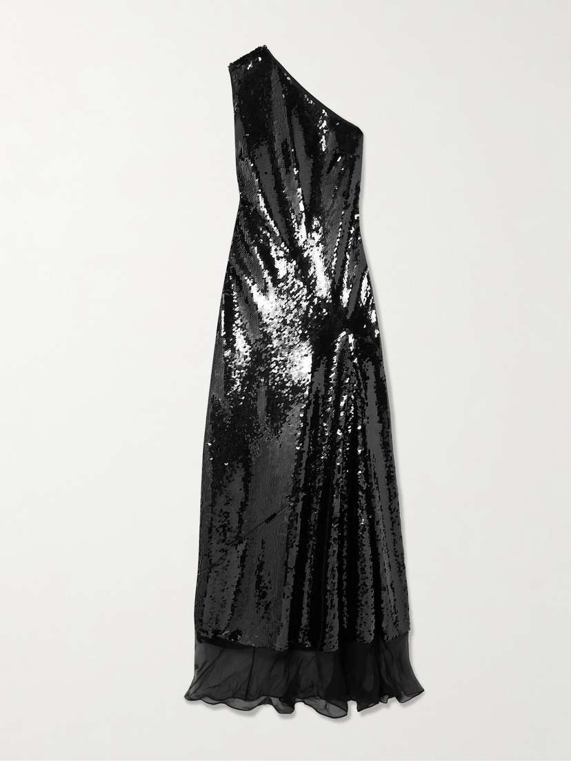 Stella McCartney One-shoulder Chiffon-trimmed Sequined Tulle Gown