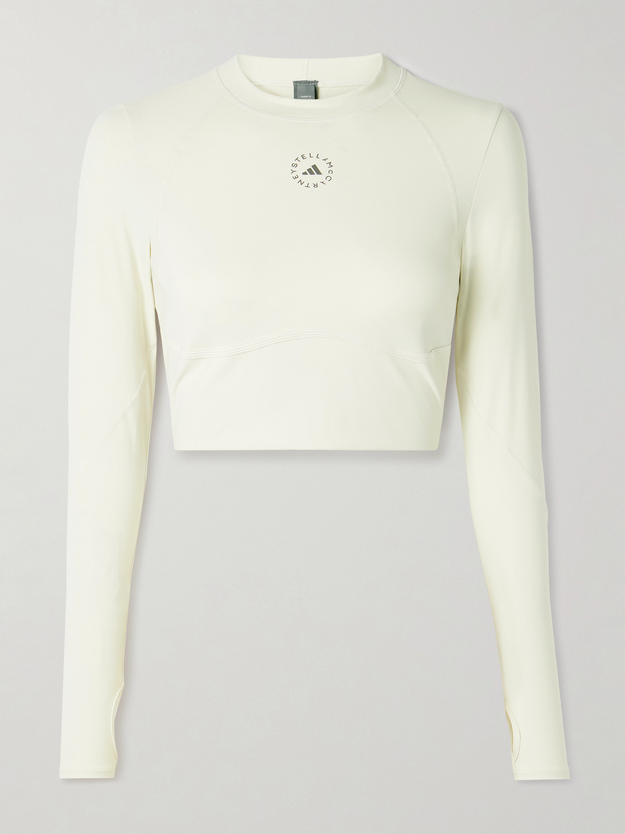 Adidas By Stella Mccartney Truepurpose Cropped Printed Stretch Recycled Top In White