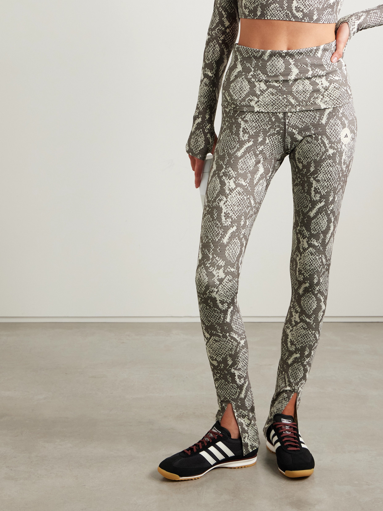 Adidas By Stella Mccartney Snake-print Recycled-stretch Leggings In Gray