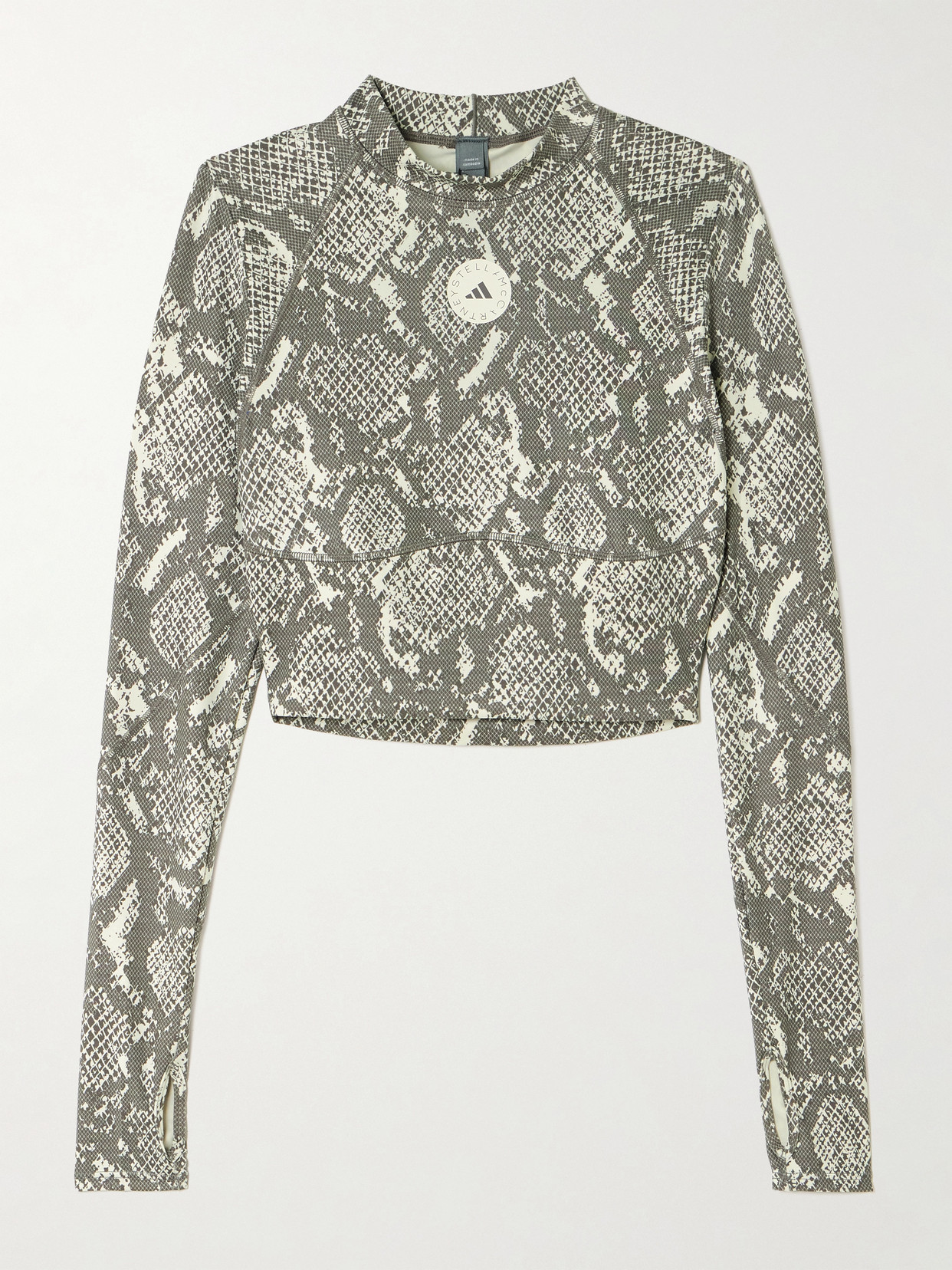 Adidas By Stella Mccartney Cropped Snake-print Stretch Recycled Top In Green