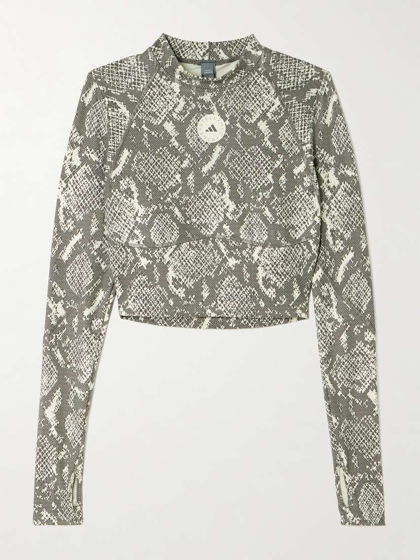 adidas by Stella McCartney Cropped Snake-print Stretch Recycled Top