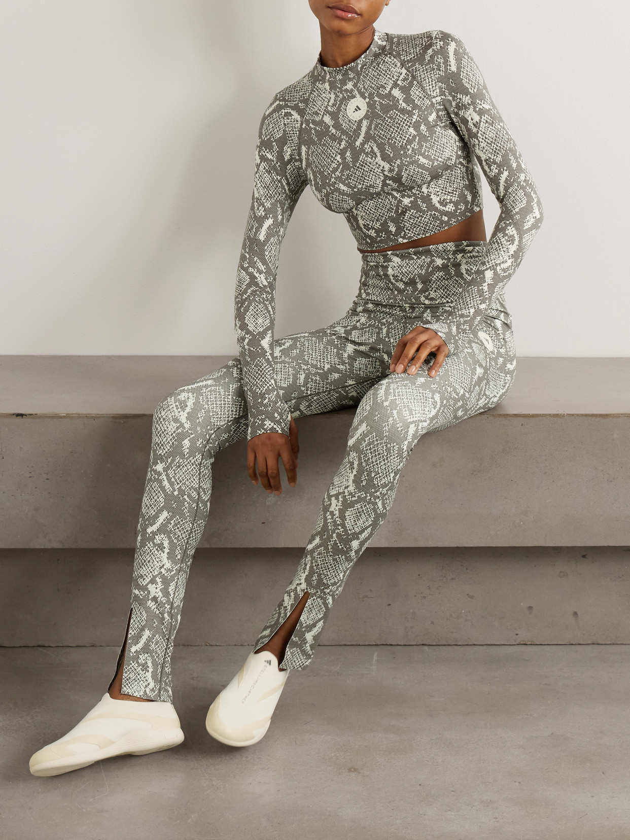 Adidas By Stella Mccartney Cropped Snake-print Stretch Recycled Top In Green