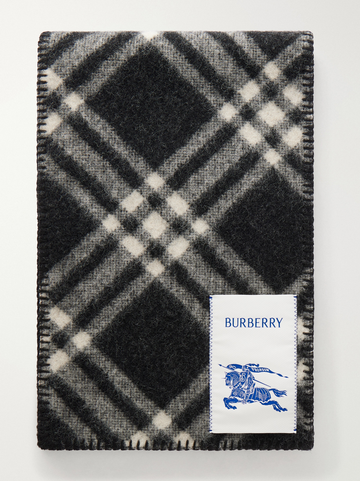 Burberry Checked Wool Scarf In Black
