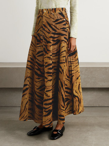 GANNI Printed flocked denim maxi skirt