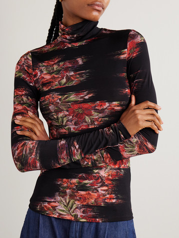 GANNI Turtleneck floral-print stretch-jersey top