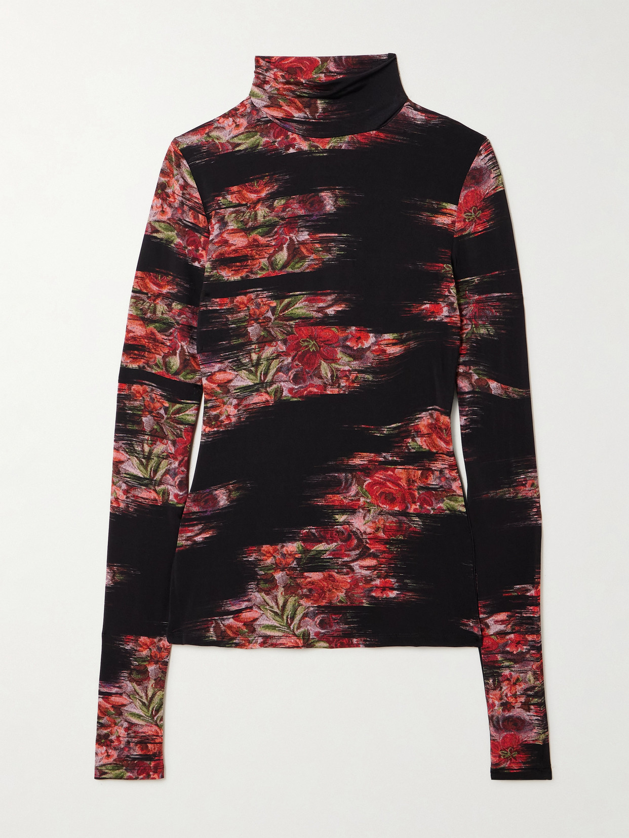 Ganni Turtleneck Floral-print Stretch-jersey Top In Multi
