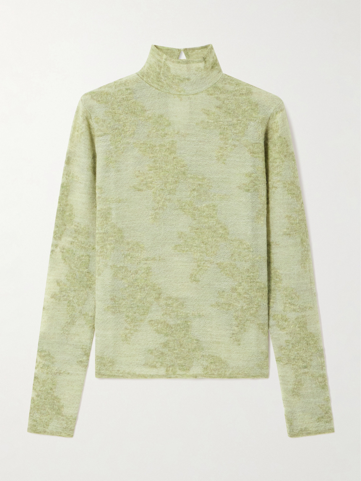 Ganni Jacquard-knit Turtleneck Sweater In Green