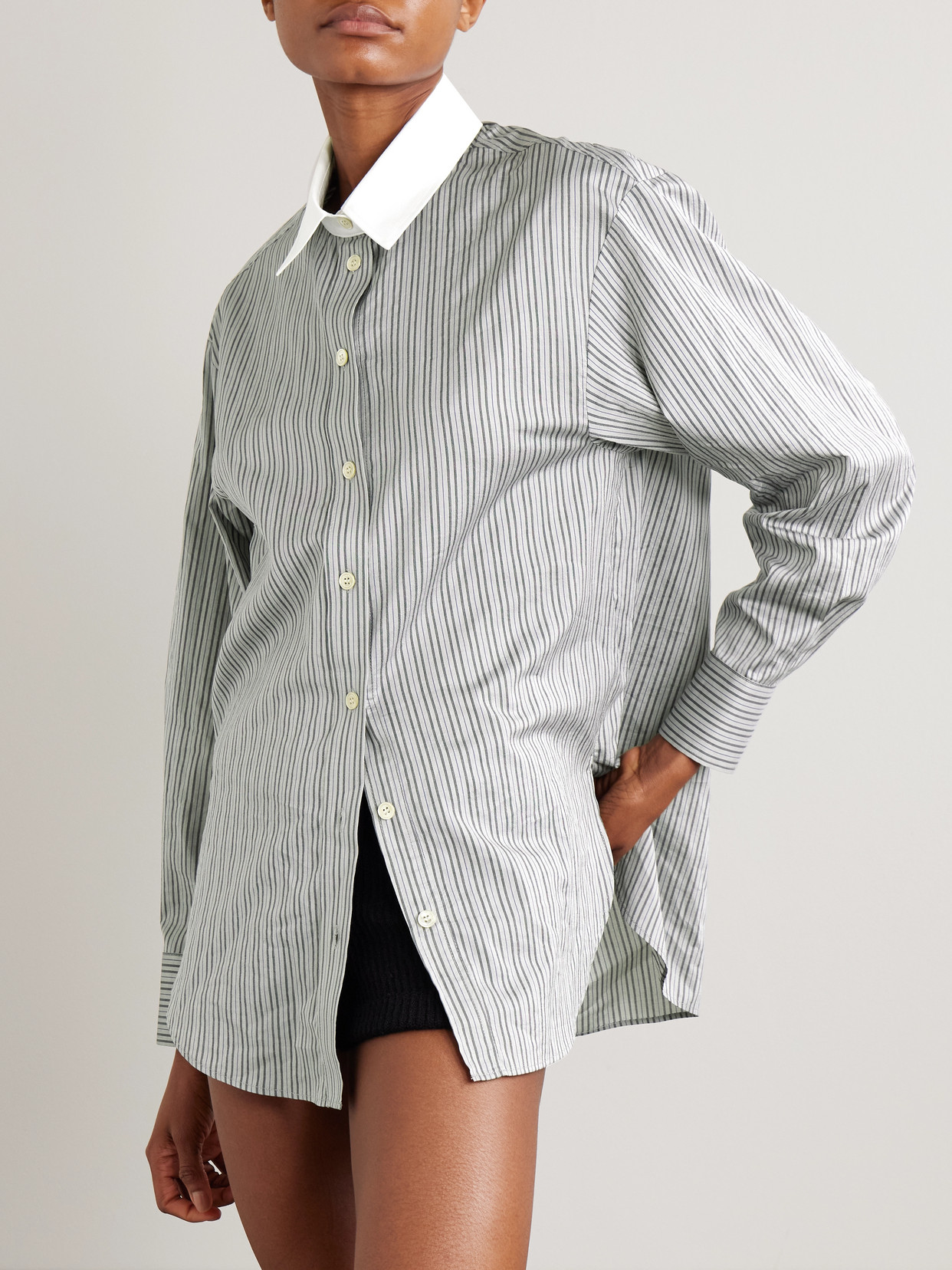 Isabel Marant Fabrilane Striped Cotton And Silk-blend Twill Shirt In Gray