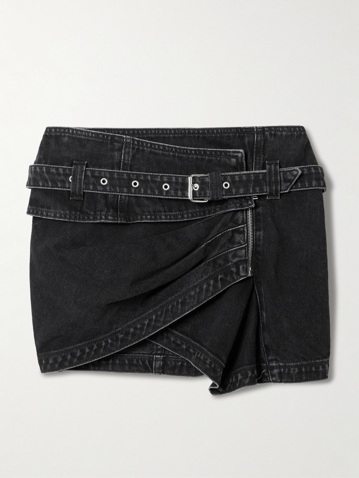 Isabel Marant Siyen Belted Wrap-effect Denim Mini Skirt In Black