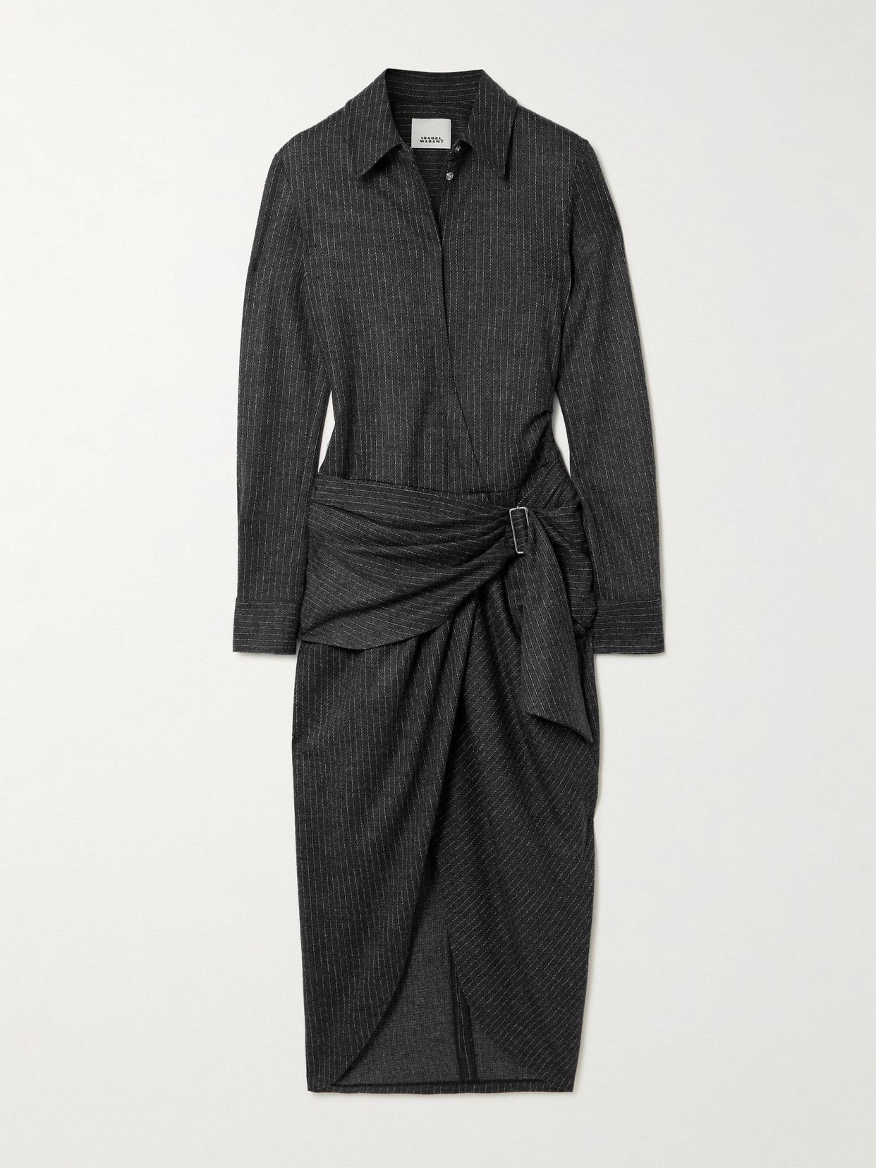 Isabel Marant Rosalie Draped Pinstriped Wool And Cotton-blend Mini Dress In Black