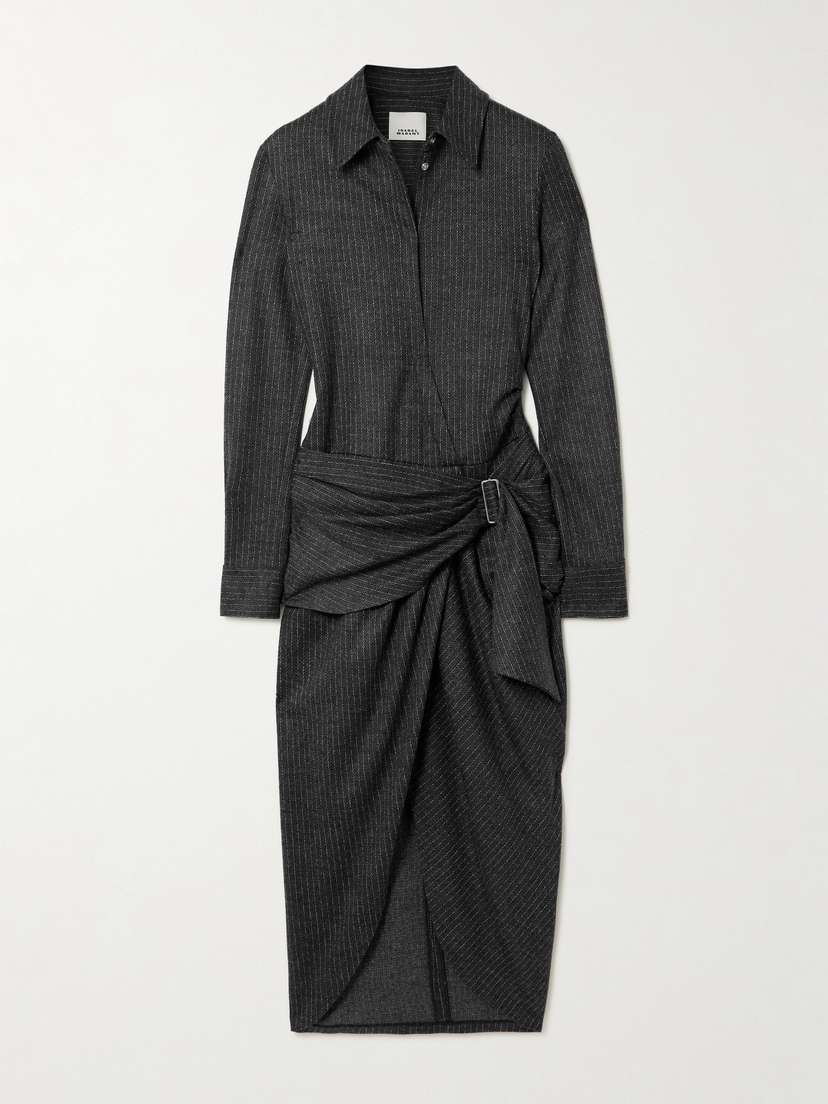 Isabel Marant Rosalie Draped Pinstriped Wool And Cotton-blend Mini Dress