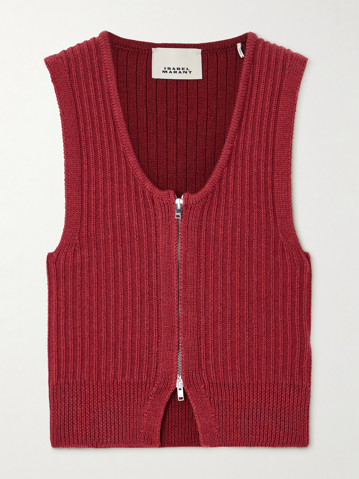Isabel Marant Devima Ribbed Zip-front Top In Brown