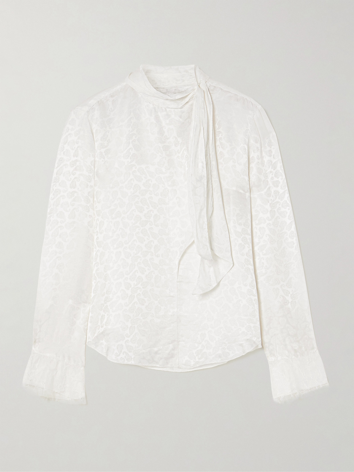 Isabel Marant Raphaella Pussy-bow Paisley-print Satin-jacquard Blouse In White