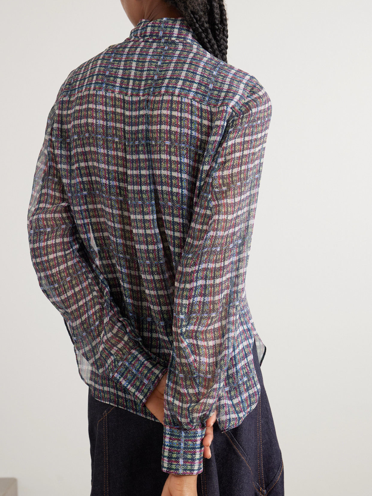 Isabel Marant Geona Tie-neck Checked Silk-crepon Blouse In Multi