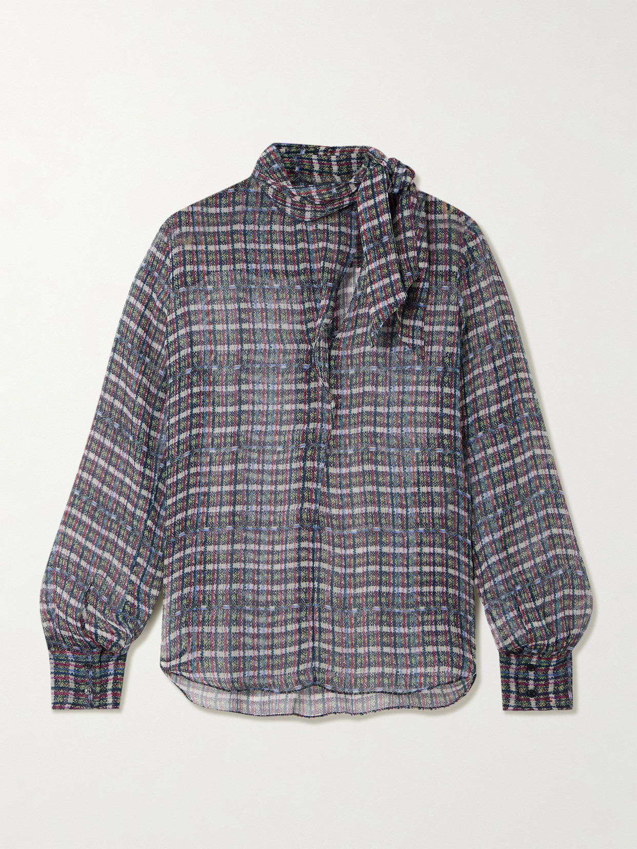 Isabel Marant Geona Tie-neck Checked Silk-crepon Blouse In Multi
