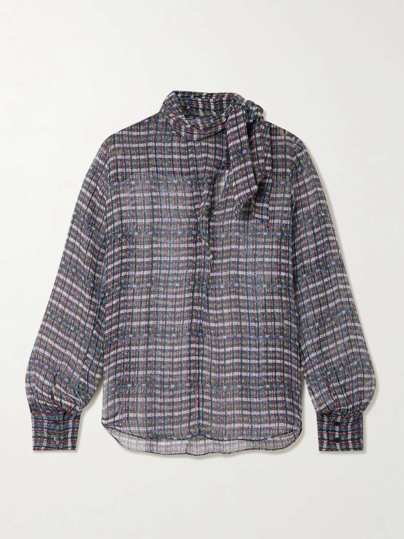 Isabel Marant Geona Tie-neck Checked Silk-crepon Blouse