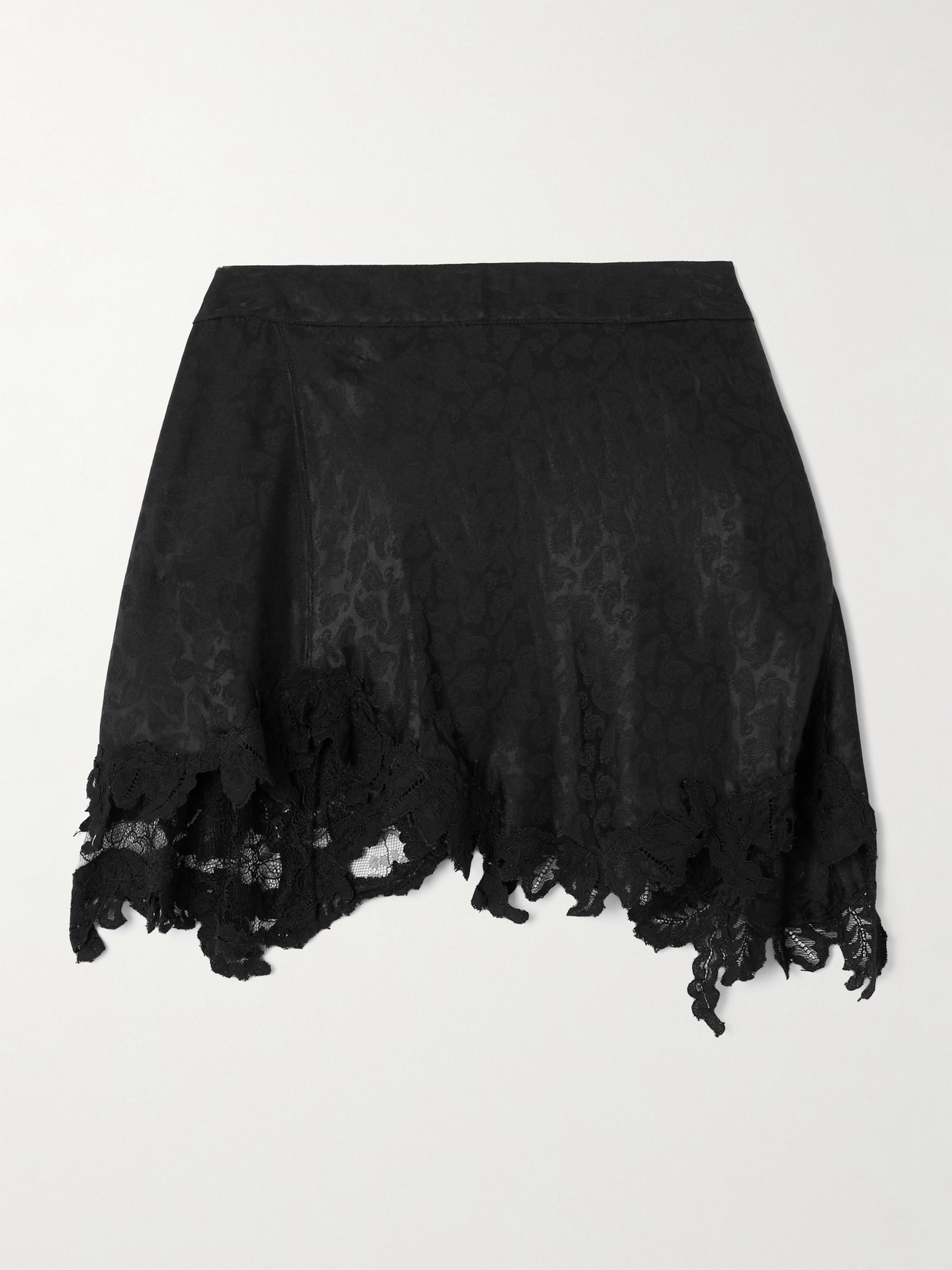 Isabel Marant Reana Lace-trimmed Satin-jacquard Mini Skirt In Black