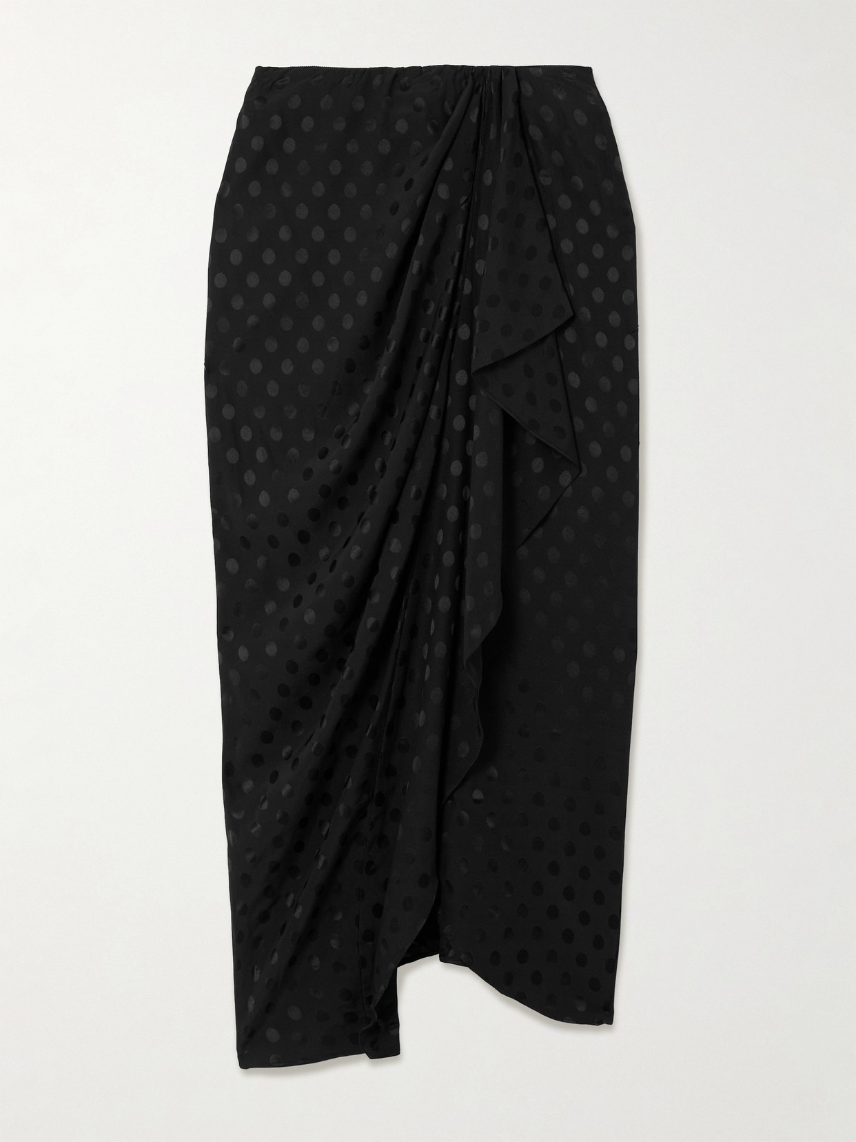 Isabel Marant Draped Polka-dot Mesh-jacquard Midi Skirt In Black
