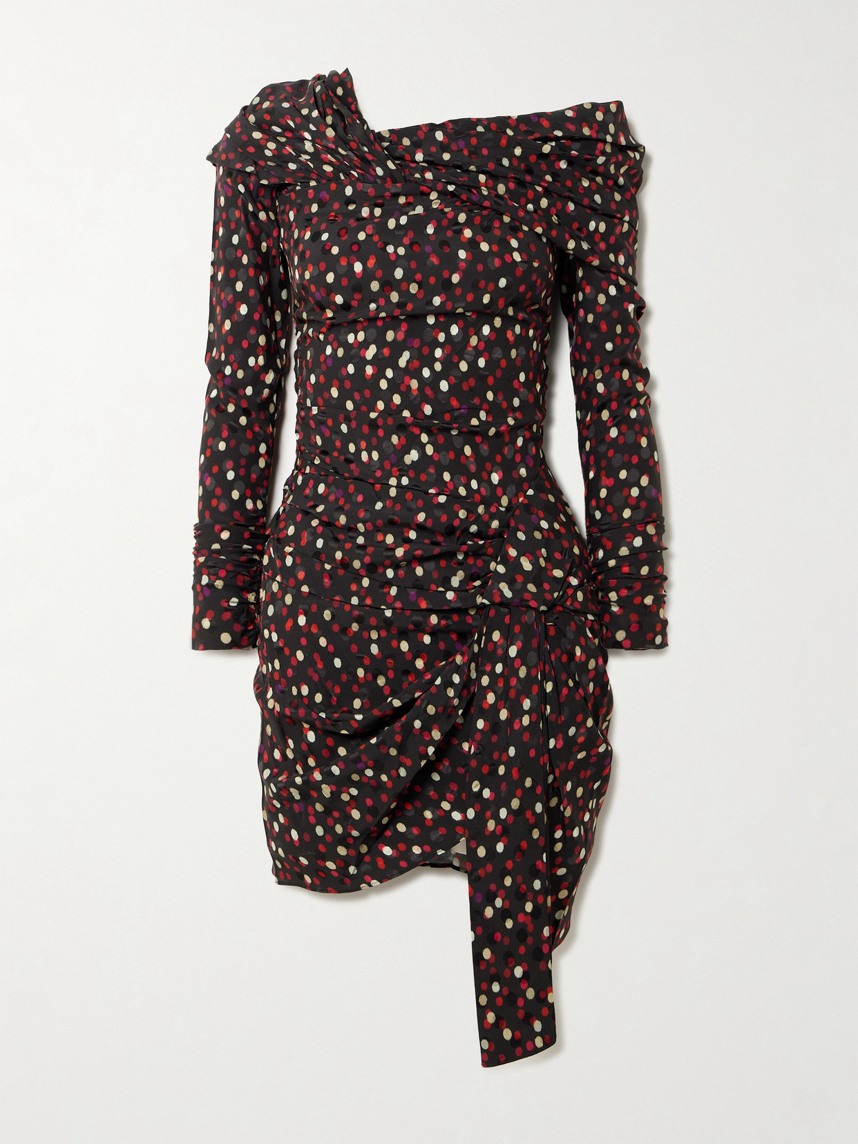 Isabel Marant Elara Asymmetric Draped Polka-dot Stretch-silk Dress In Brown