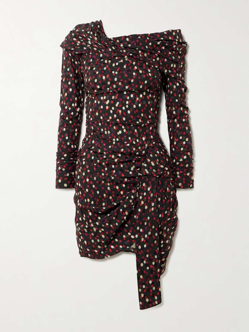 Isabel Marant Elara Asymmetric Draped Polka-dot Stretch-silk Dress