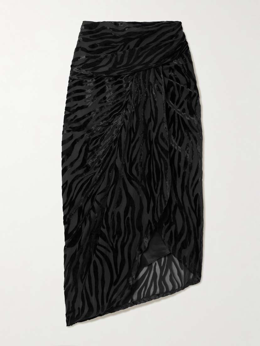 Isabel Marant Cristie Asymmetric Ruched Devoré Silk-blend Velvet Skirt