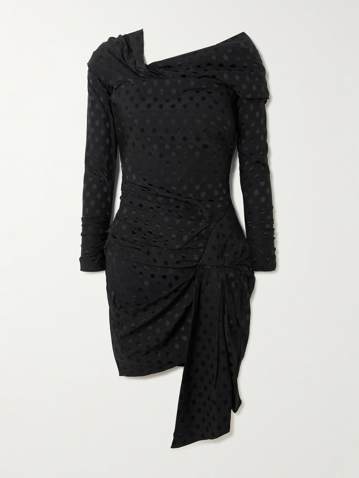 Isabel Marant Elara Asymmetric Draped Polka-dot Stretch-silk Dress In Brown