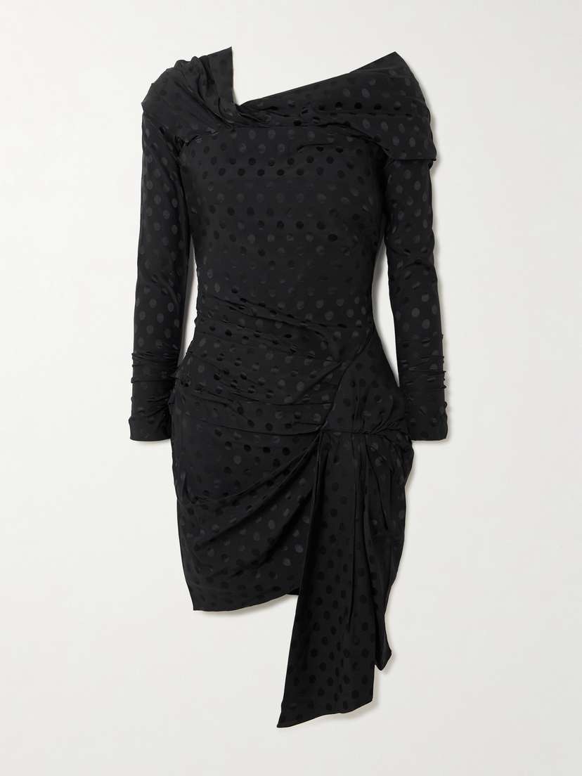 Isabel Marant Elara Asymmetric Draped Polka-dot Stretch-silk Dress