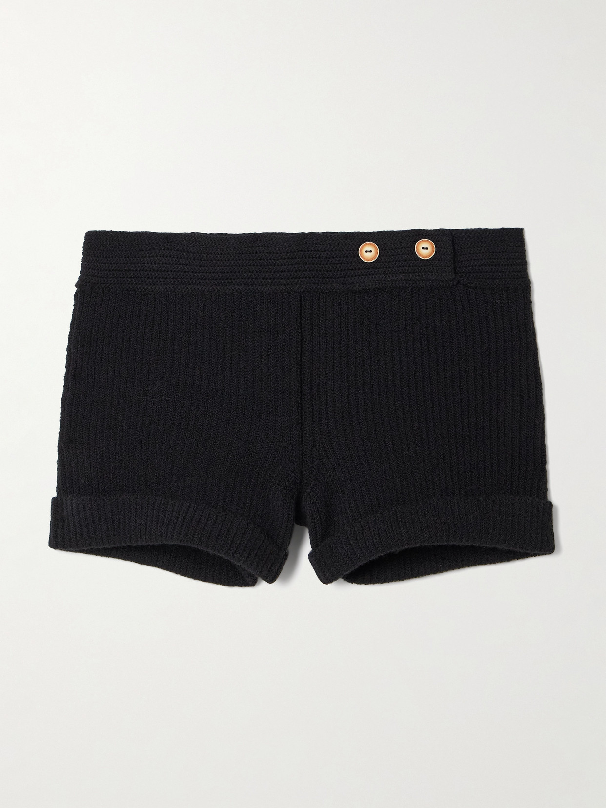 Isabel Marant Diha Button-embellished Ribbed Wool-blend Shorts In Black