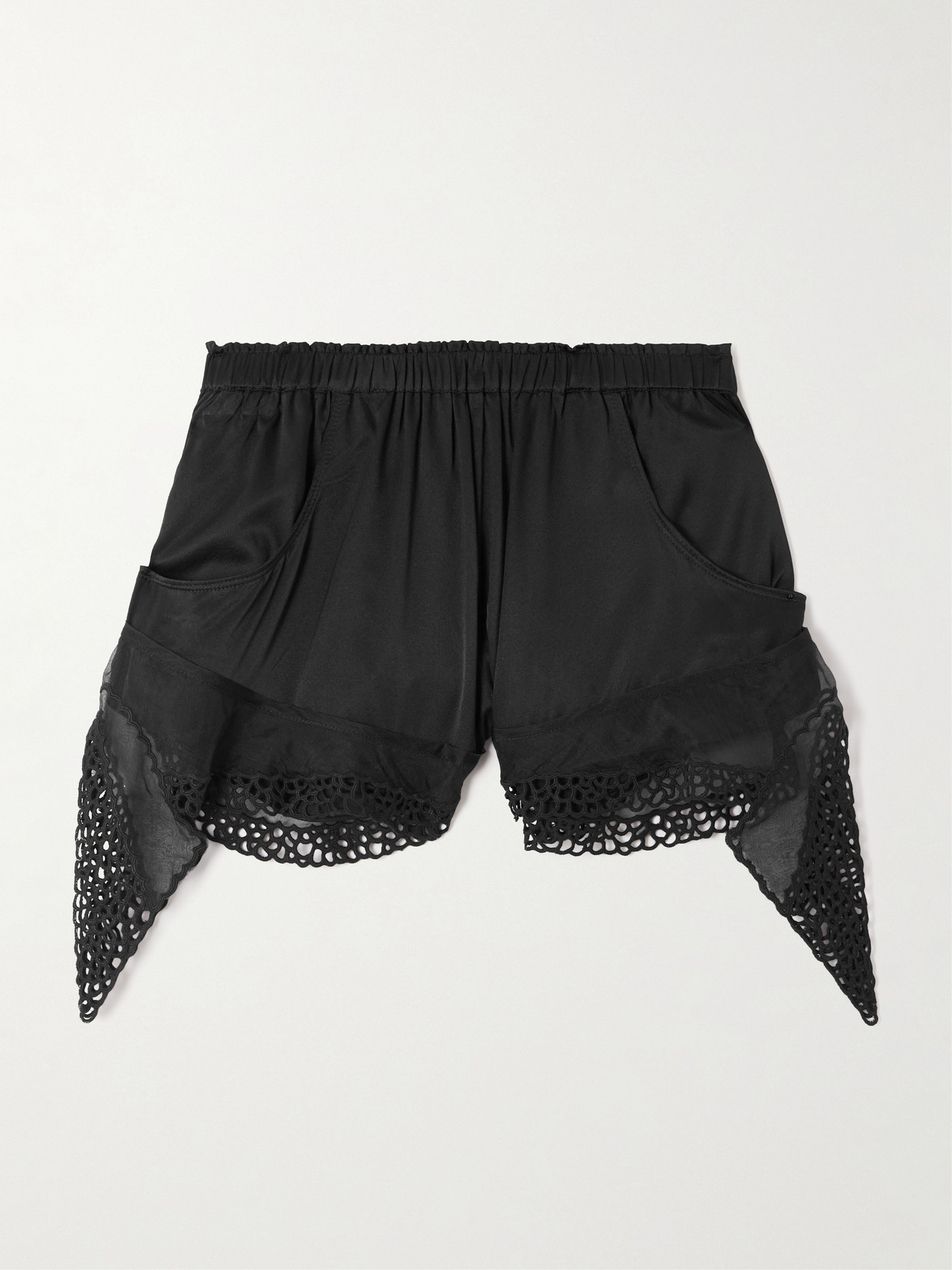 Isabel Marant Ildana Lace-trimmed Stretch Silk-blend Shorts In Black