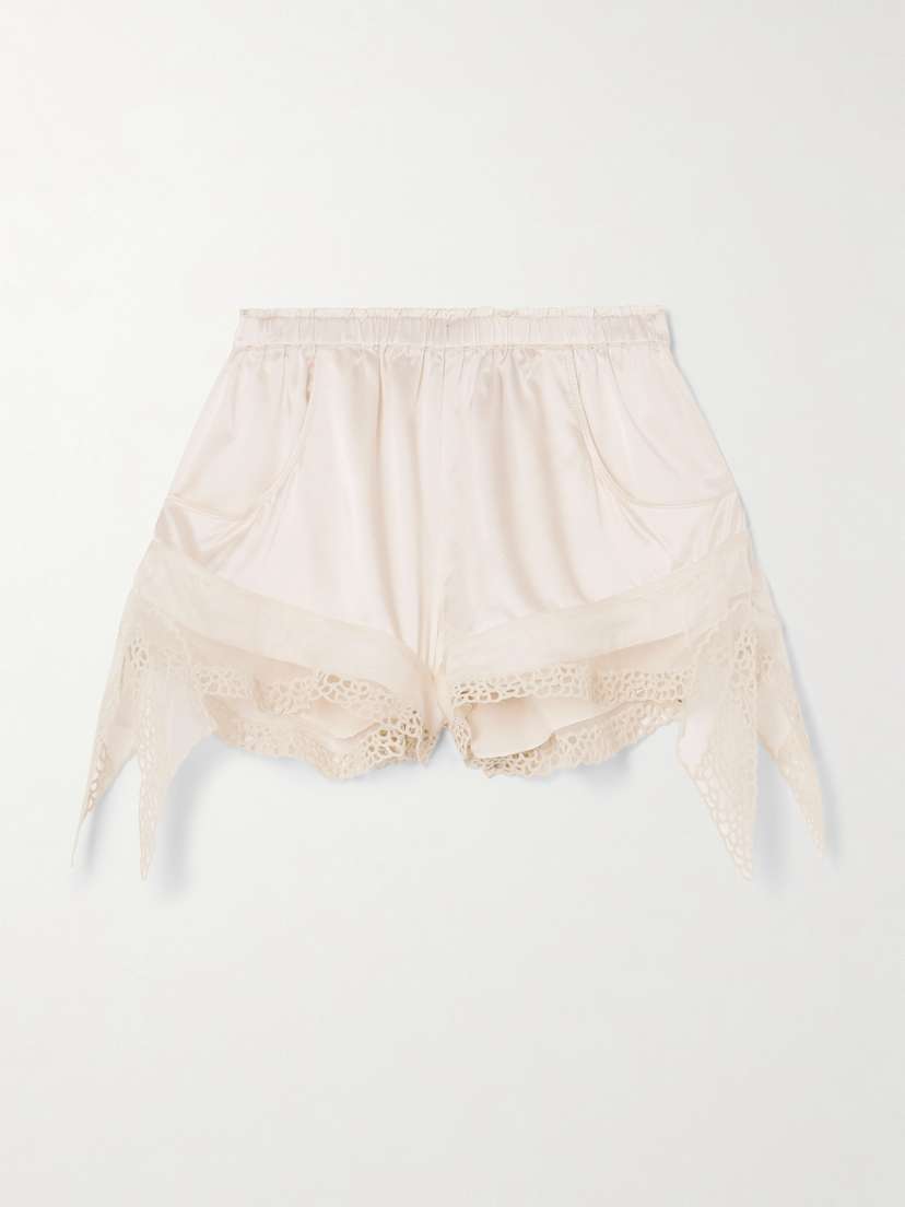 Isabel Marant Ildana Lace-trimmed Stretch Silk-blend Satin Shorts