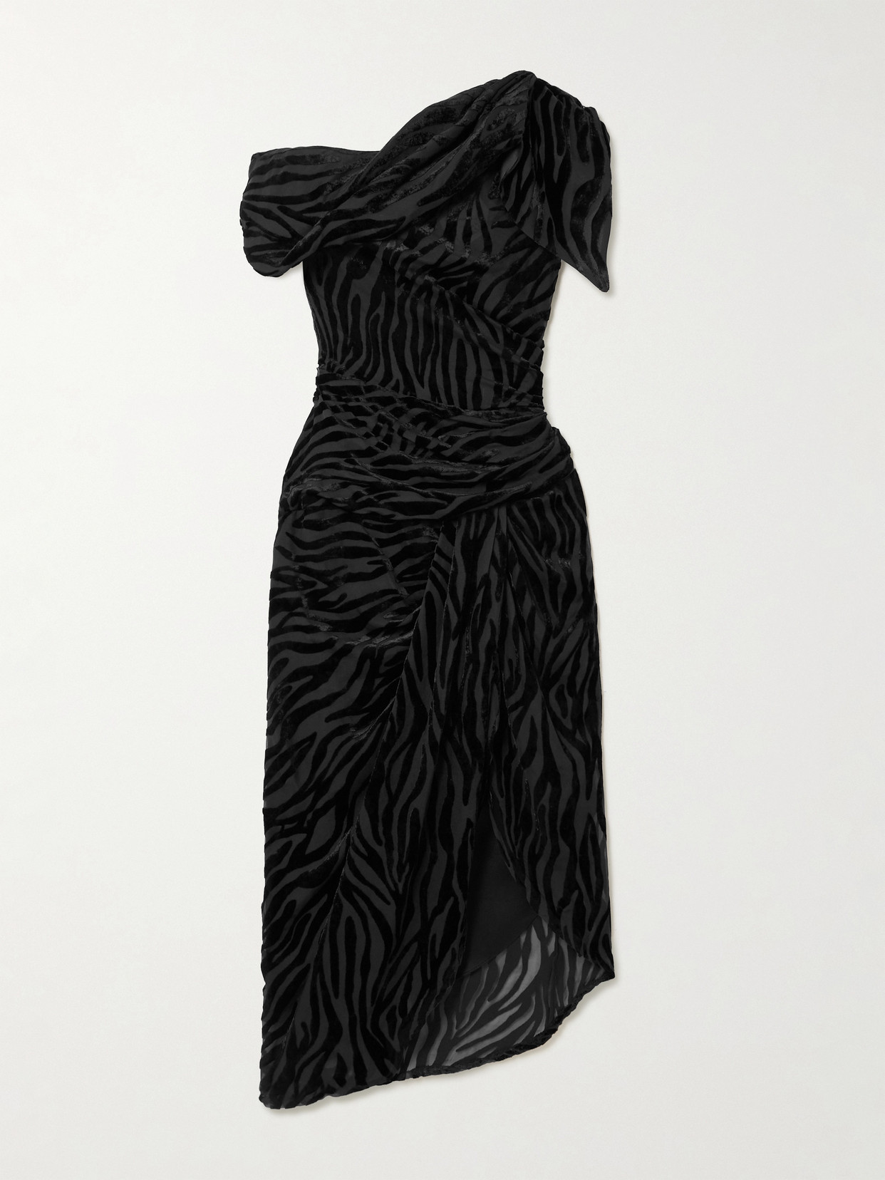Isabel Marant Cyane Draped Velvet Burnout Bodycon Midi Dress In Black