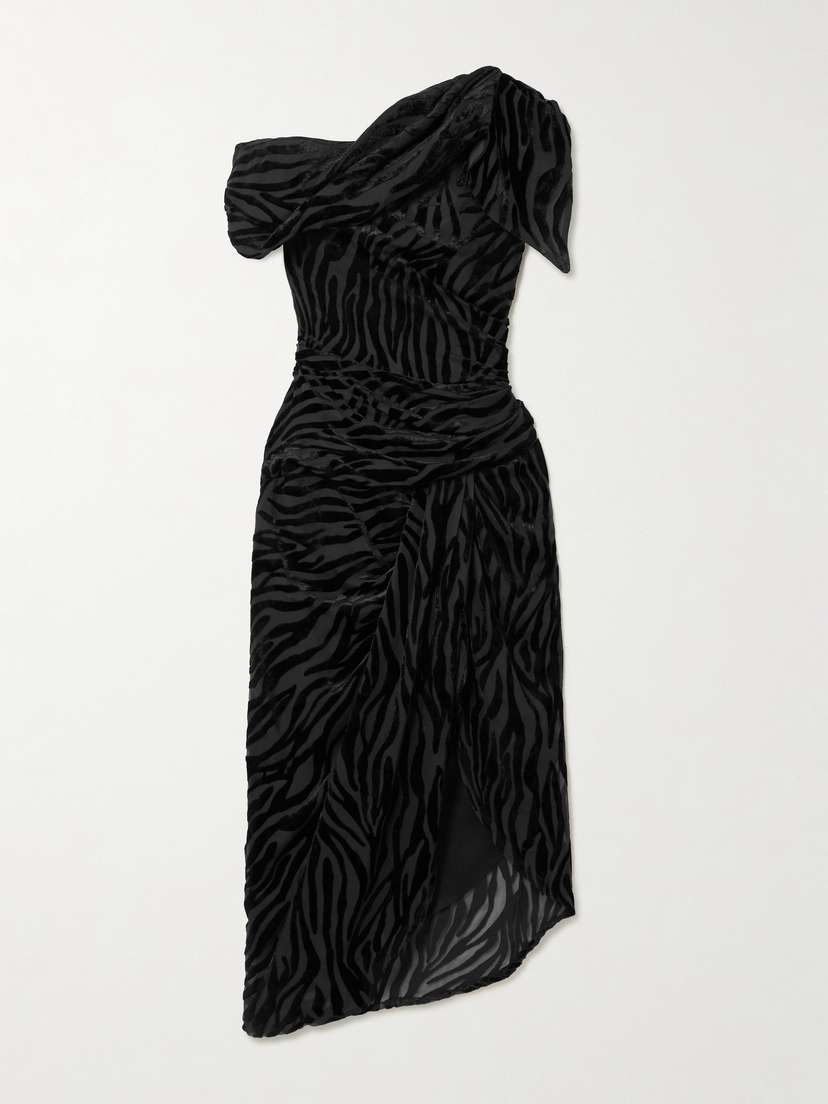 Isabel Marant Cyane Asymmetric Gathered Devoré-velvet Dress