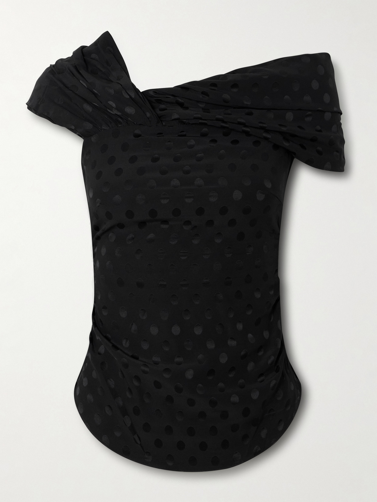 Isabel Marant Esen Asymmetric Draped Polka-dot Stretch-silk Jacquard Top In Black