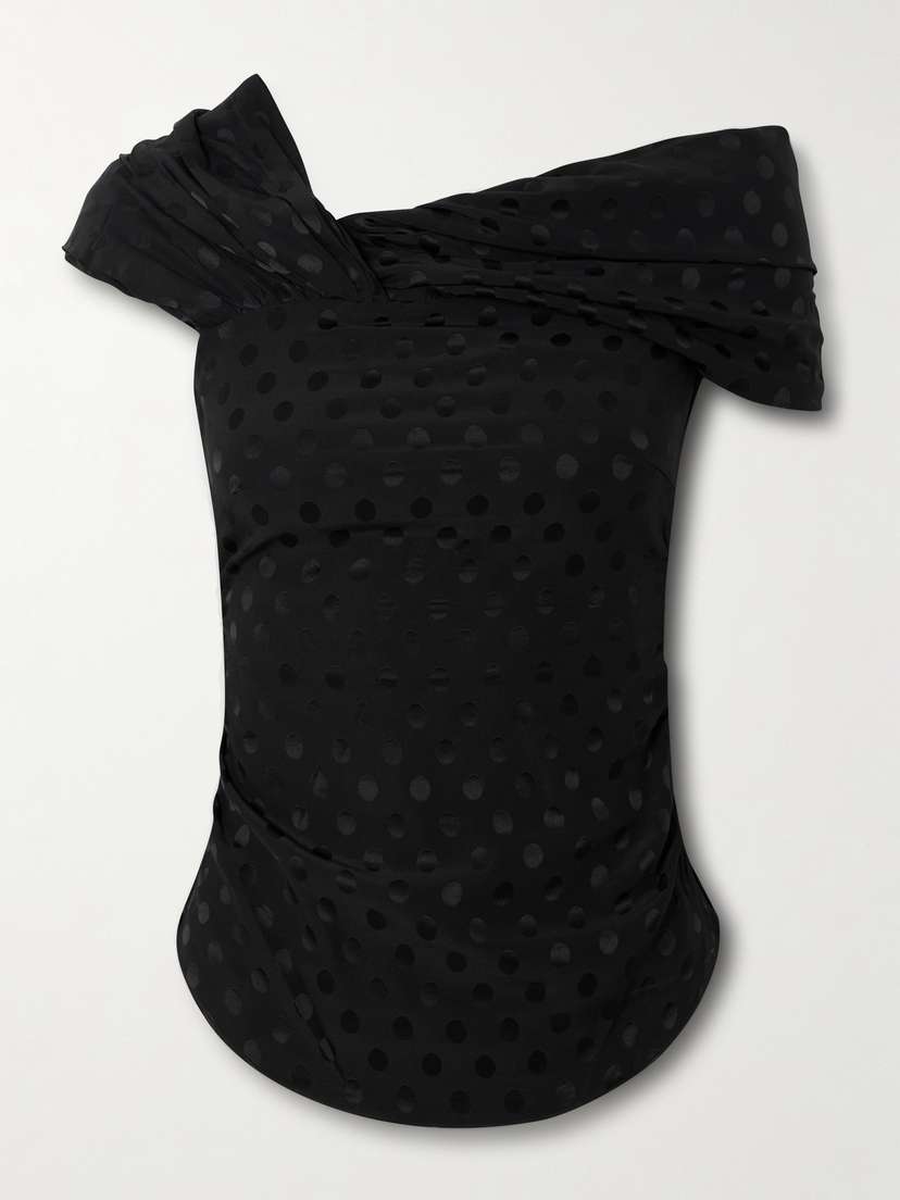 Isabel Marant Esen Asymmetric Draped Polka-dot Stretch-silk Jacquard Top