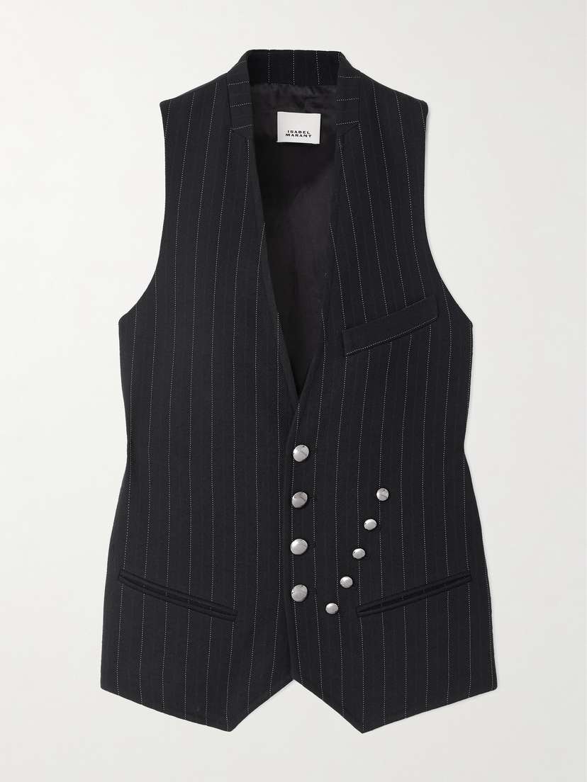 Isabel Marant Manon Pinstriped Satin And Cotton-blend Twill Vest