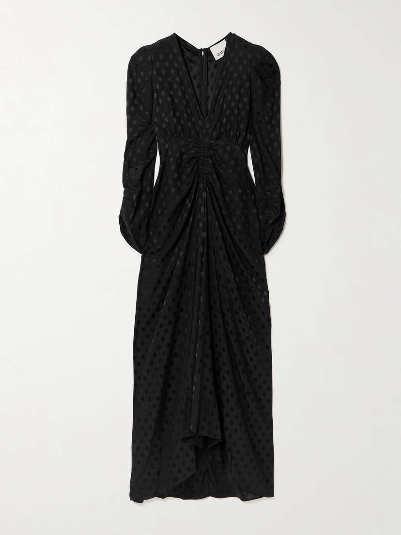 Isabel Marant Albini Gathered Polka-dot Stretch-silk Jacquard Midi Dress